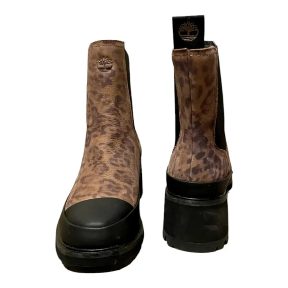Timberland Kori‎ Chelsea Boots Leopard Print Leather Lug Sole Ankle Booties